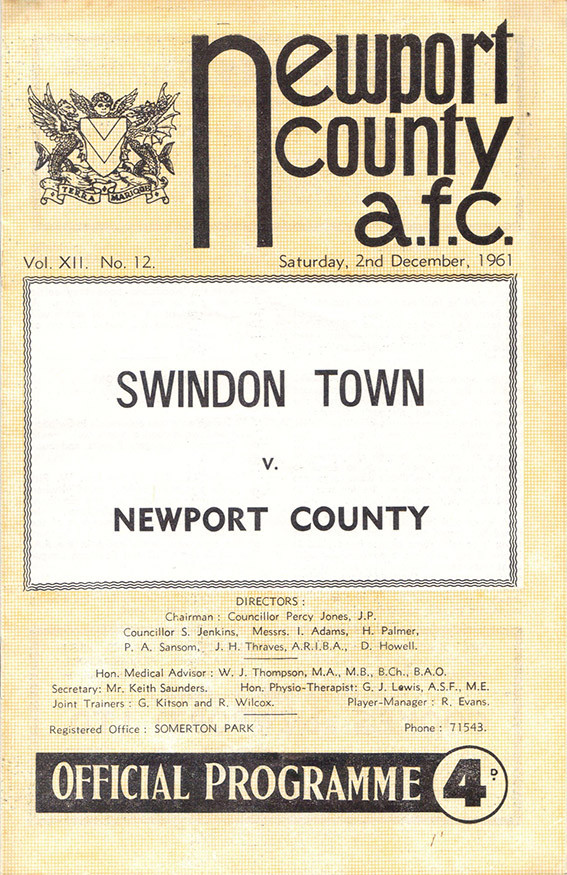 <b>Saturday, December 2, 1961</b><br />vs. Newport County (Away)